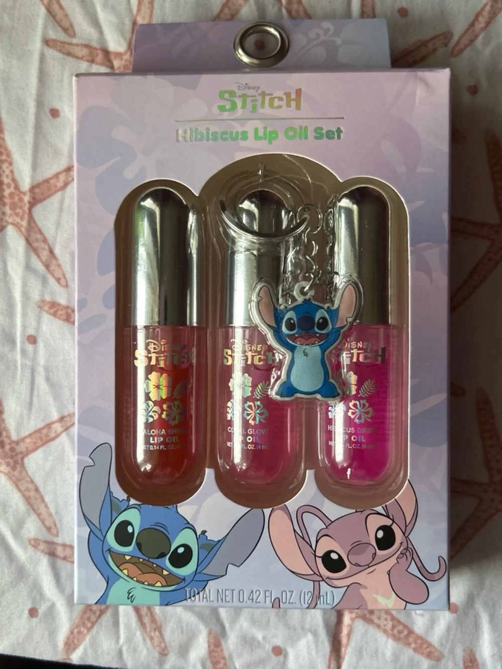 Disney Stitch Lip Oil Trio Set That Comes with A Keychain– Coral, Pink, Fuchsia